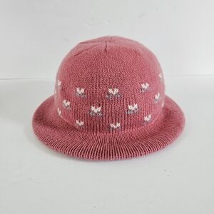 Vintage 1960's Pink Floral Patten Knit Asymmetric Brim Bowler Cloche Bucket Hat